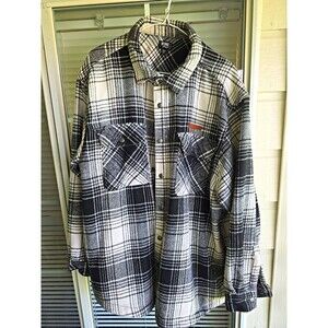 Home Free Men's 2XL Black/White Plaid Flannel Button-Up Shirt Pockets